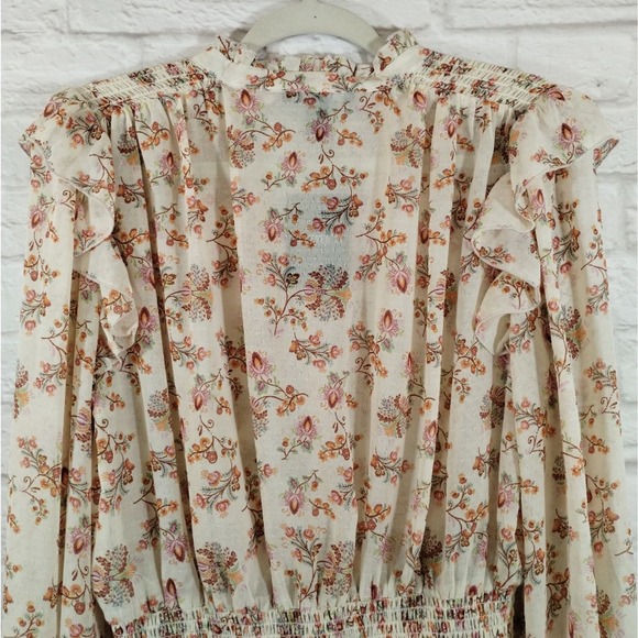 O Forever 21 Cream Wildflower Neck Tie Smocked Cropped Long Sleeve Top NWT M - Picture 12 of 13